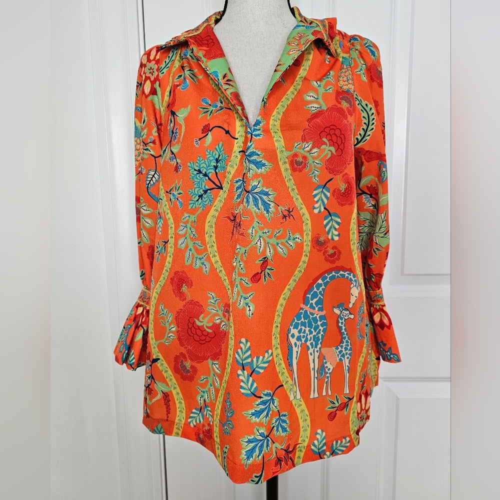 Gretchen Scott Designs Orange Floral & Giraffe Print Tunic size am